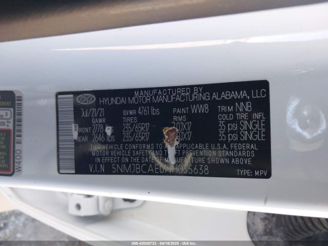 5NMJBCAE0NH035638 Hyundai TUCSON SEL