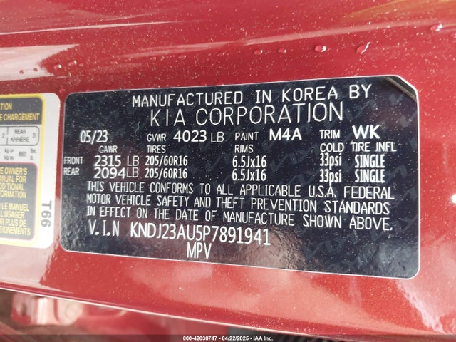 KNDJ23AU5P7891941 KIA SOUL LX