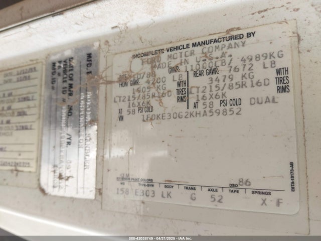 1989 FORD ECONOLINE 1FDKE30G2KHA59852 Photo 8