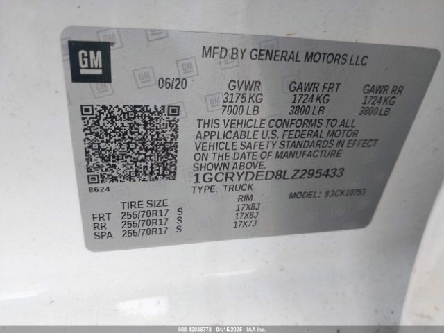 1GCRYDED8LZ295433 Chevrolet Silverado 1500 4wd Double Cab Standard Bed Lt