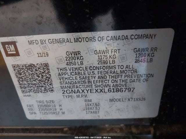 2GNAXYEXXL6186797 Chevrolet Equinox Awd Premier 2.0l Turbo