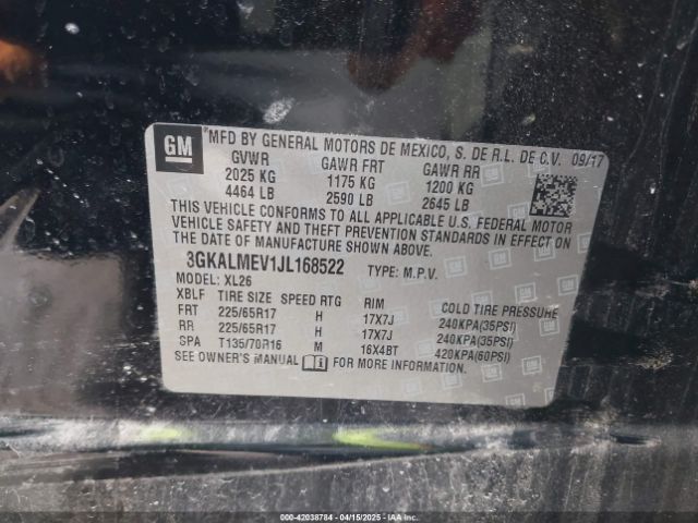 3GKALMEV1JL168522 GMC Terrain Sle