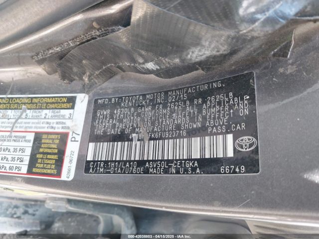 4T1BF1FK6FU923716 Toyota CAMRY XLE