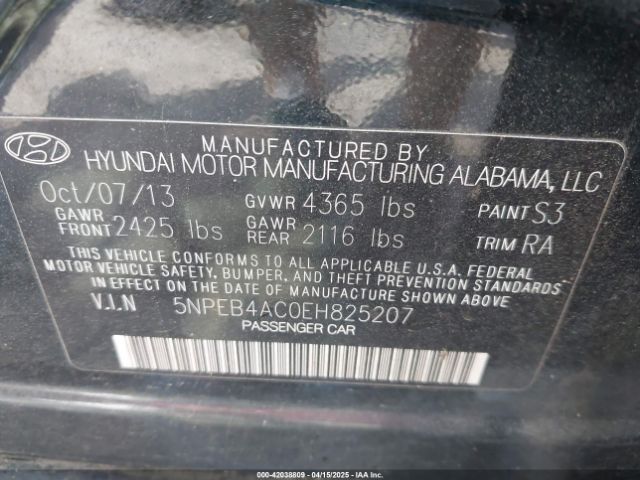 5NPEB4AC0EH825207 Hyundai SONATA GLS