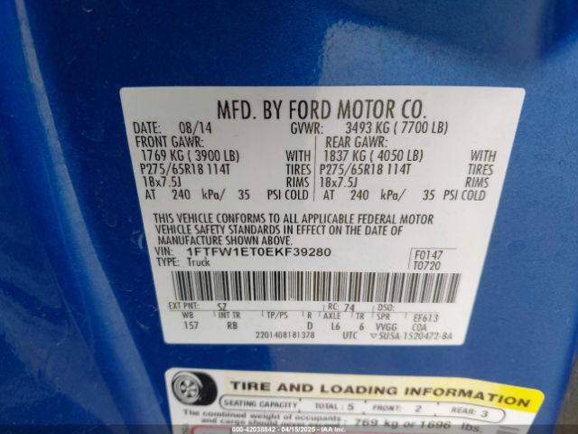1FTFW1ET0EKF39280 Ford F-150 Fx4