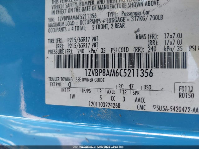 2012 FORD MUSTANG 1ZVBP8AM6C5211356 Photo 8