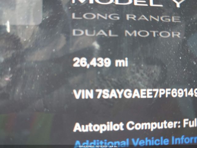 7SAYGAEE7PF691499 Tesla Model Y Awd/long Range Dual Motor All-wheel Drive