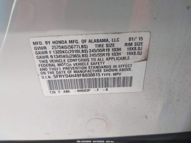 5FRYD4H49FB030015 Acura Mdx Technology Package