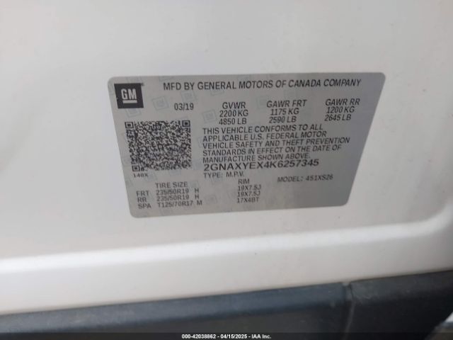 2GNAXYEX4K6257345 Chevrolet Equinox Premier