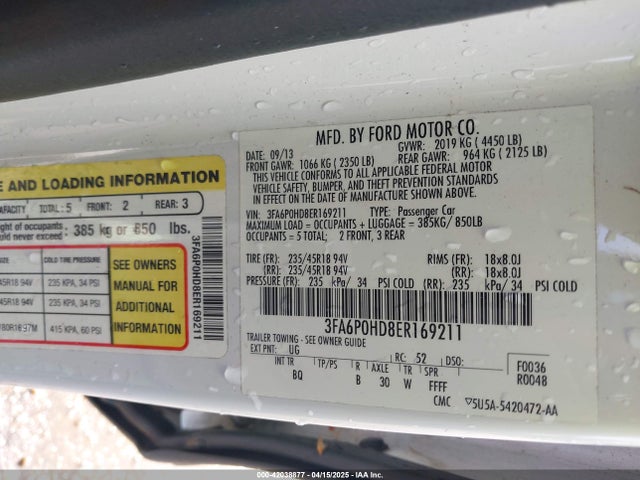 Ford FUSION SE 2014 3FA6P0HD8ER169211 Image 9