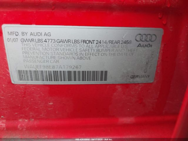 2007 AUDI A4 WAUEF98E87A179267 Photo 8