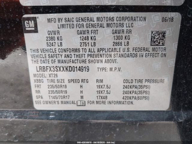 LRBFX3SXXKD014919 Buick Envision Awd Premium I