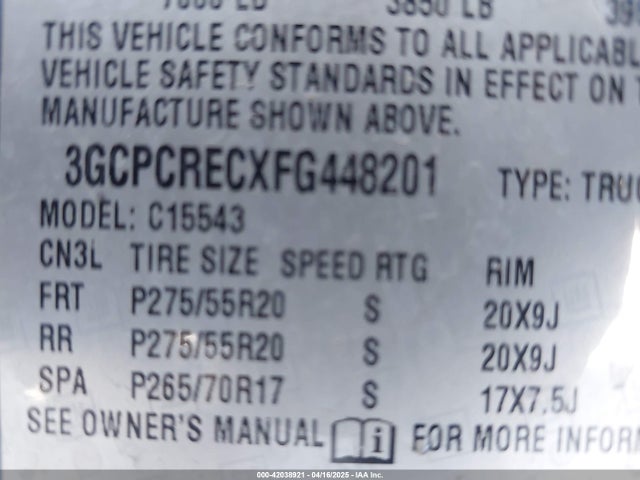 3GCPCRECXFG448201 Chevrolet Silverado 1500 1lt