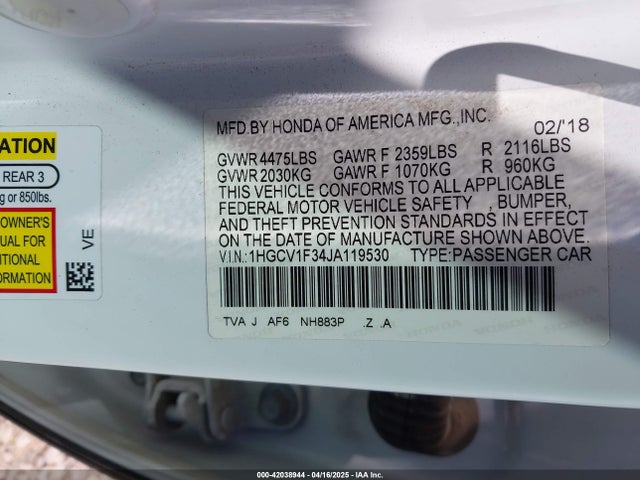 1HGCV1F34JA119530 Honda Accord Sport