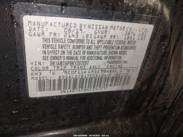 3N1AB7AP8KY397097 Nissan SENTRA SV