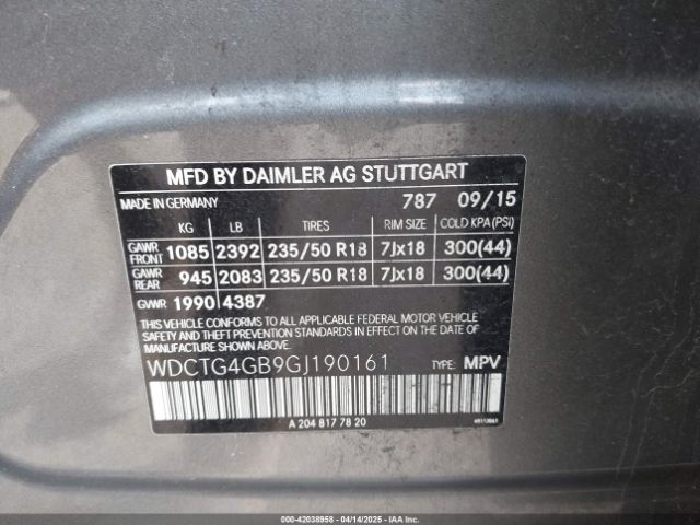 WDCTG4GB9GJ190161 Mercedes-Benz Gla 250 4matic