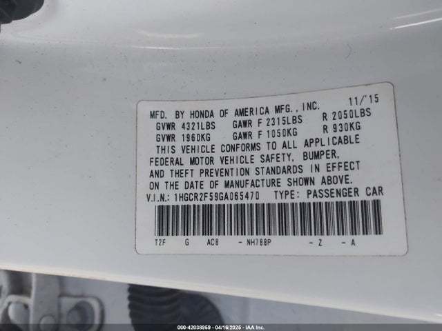 1HGCR2F59GA065470 Honda Accord Sport