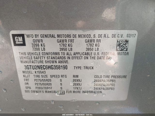 3GTU2NEC6HG358190 GMC Sierra 1500 Slt