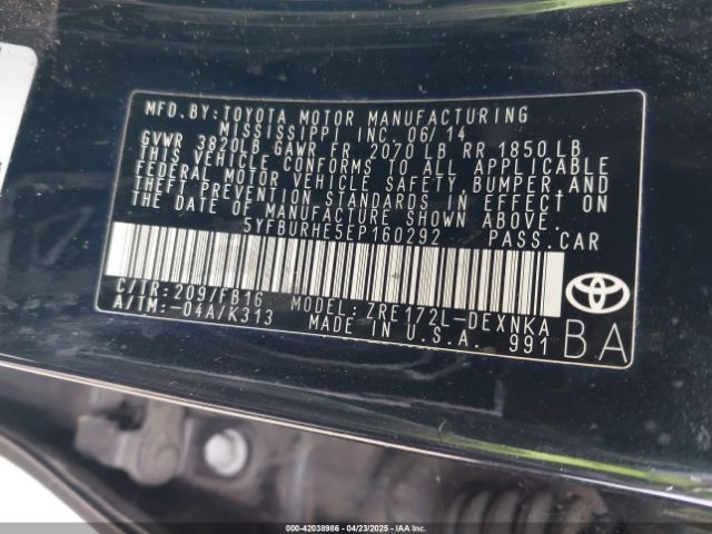 5YFBURHE5EP160292 Toyota COROLLA LE