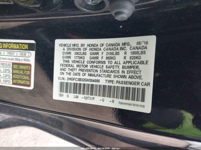 2HGFC3B32GH354085 Honda Civic Ex-t