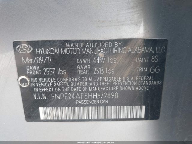 5NPE24AF5HH572898 Hyundai SONATA SE