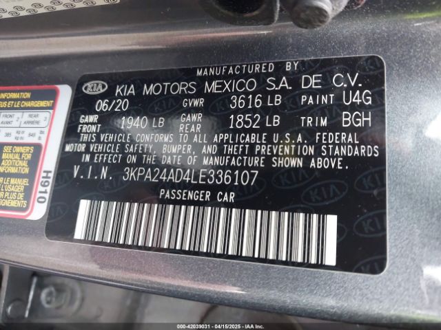 3KPA24AD4LE336107 KIA RIO S