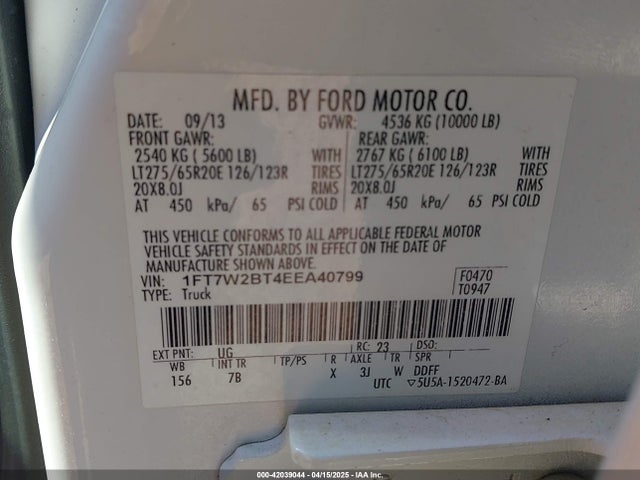 1FT7W2BT4EEA40799 Ford F-250 Lariat