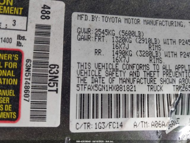 5TFAX5GN1HX081821 Toyota Tacoma Sr5