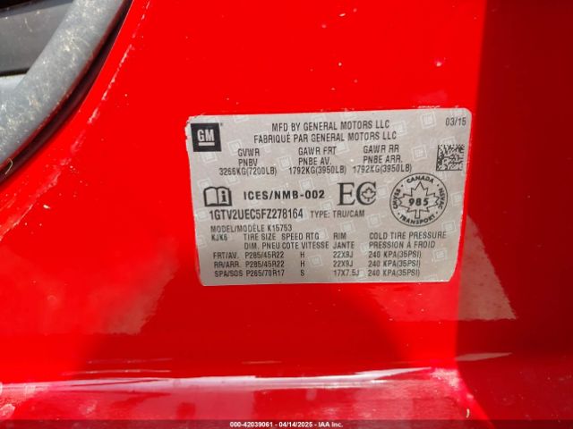 1GTV2UEC5FZ278164 GMC Sierra 1500 Sle