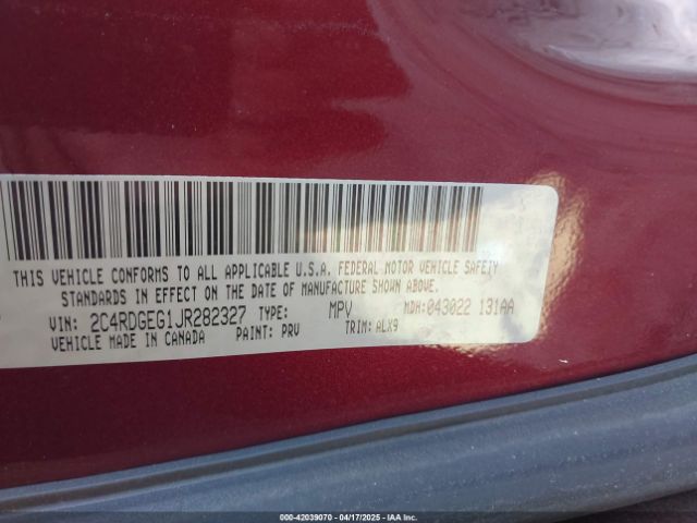2C4RDGEG1JR282327 Dodge Grand Caravan Gt