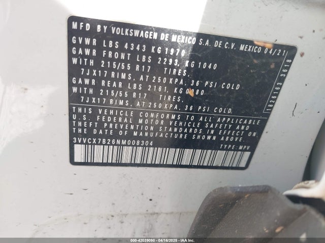 3VVCX7B26NM008304 Volkswagen tsi