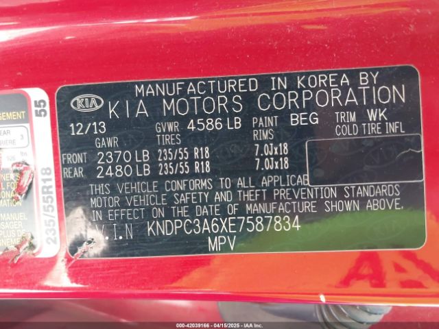 KNDPC3A6XE7587834 KIA Sportage Sx