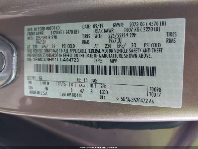 1FMCU9H91LUA04723 Ford ESCAPE SEL