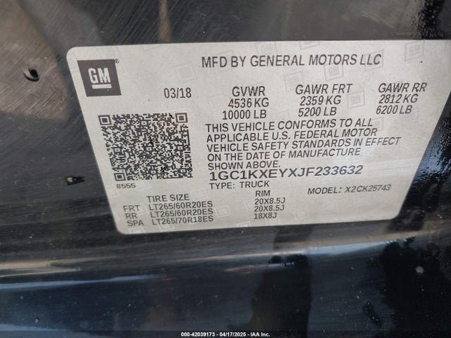 1GC1KXEYXJF233632 Chevrolet l5p - direct injection, duramax, gen 5, var 1