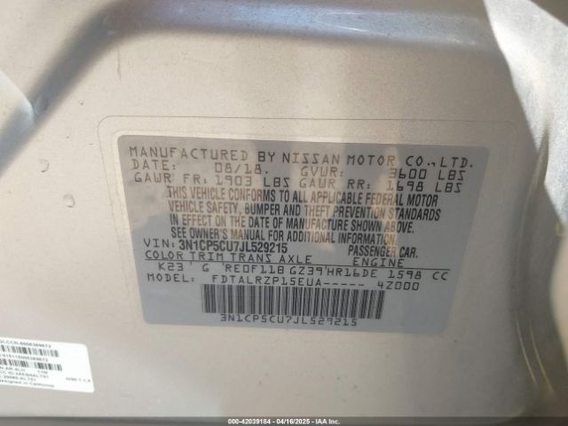 3N1CP5CU7JL529215 Nissan KICKS S