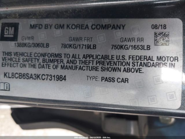KL8CB6SA3KC731984 Chevrolet lv7 - mfi, variable valve timing, alum, gen 1 var 1