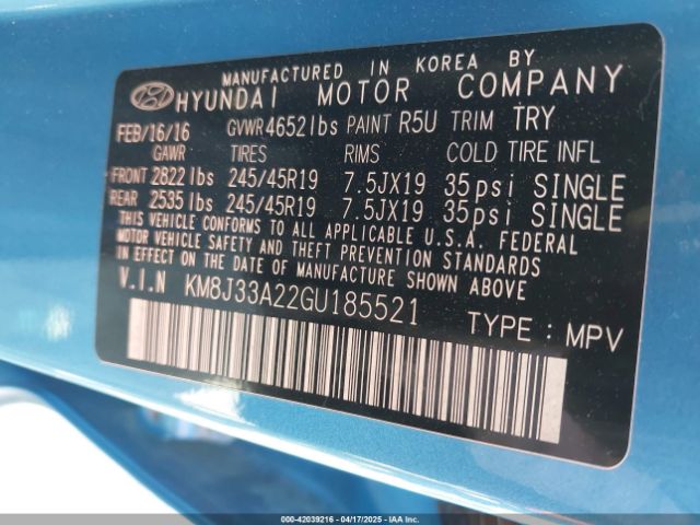 KM8J33A22GU185521 Hyundai Tucson Sport