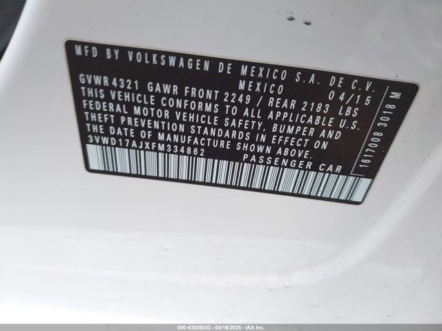 3VWD17AJXFM334862 Volkswagen Jetta 1.8t Se