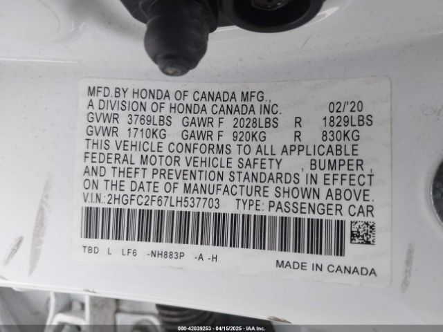 2HGFC2F67LH537703 Honda Civic Lx