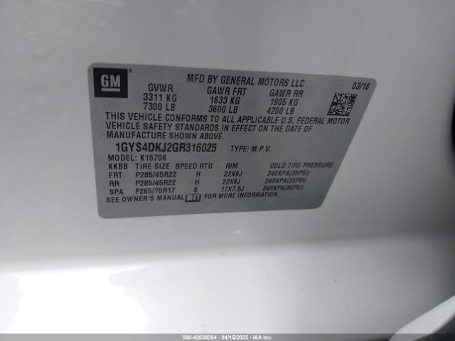 1GYS4DKJ2GR316025 Cadillac Escalade Platinum