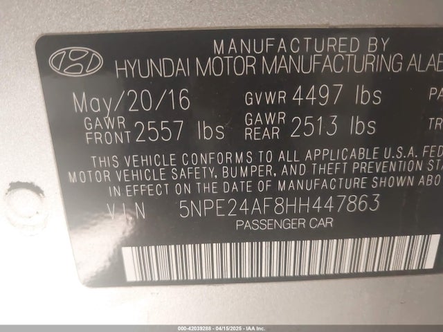 5NPE24AF8HH447863 Hyundai Sonata