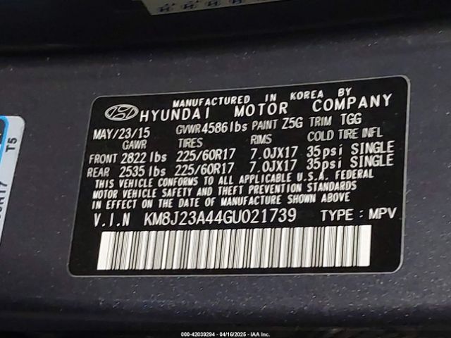 KM8J23A44GU021739 Hyundai TUCSON SE