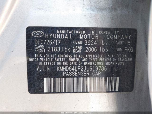 KMHD84LF2JU619786 Hyundai Elantra Value Edition
