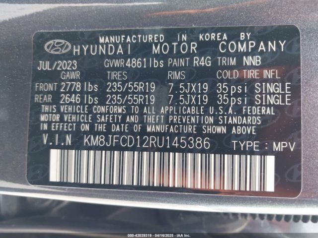 KM8JFCD12RU145386 Hyundai Tucson Hybrid N Line