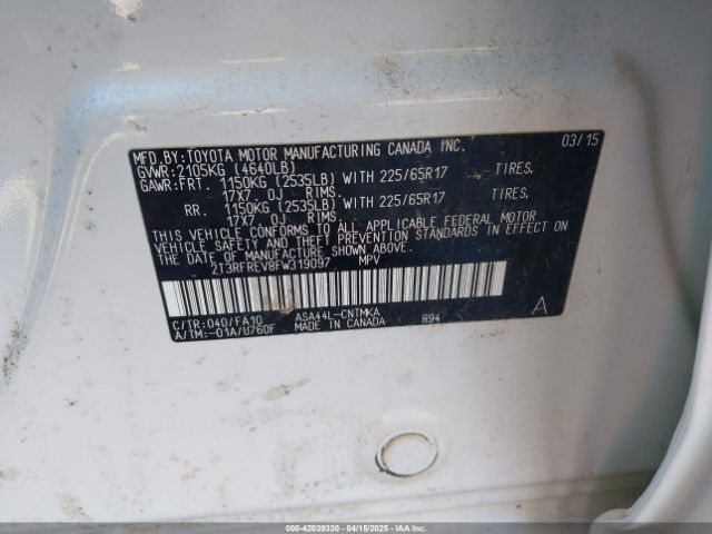 2T3RFREV8FW319097 Toyota Rav4 Xle