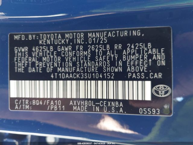 4T1DAACK3SU104152 Toyota CAMRY LE