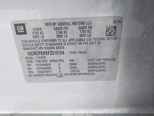 1GCRCPEHXFZ315124 Chevrolet Silverado 1500 Ls