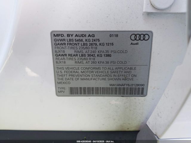 WA1ANAFY6J2128090 Audi Q5 2.0t Premium