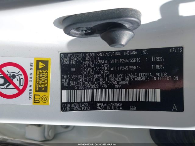 5TDDCRFHXGS019379 Toyota Highlander Hybrid Limited