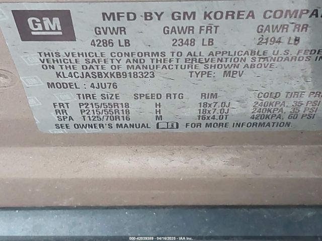 KL4CJASBXKB918323 Buick Encore Fwd Preferred